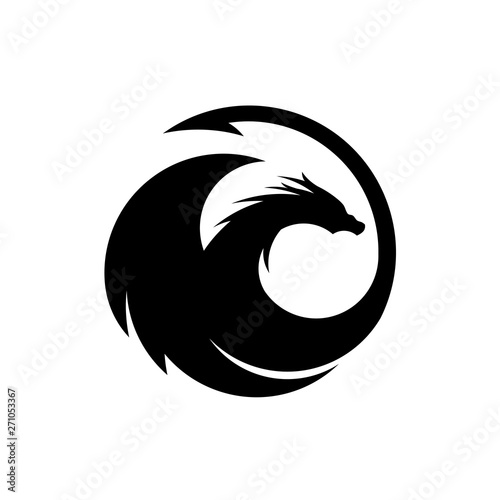 creative dragon silhouette circle logo design vector illustration