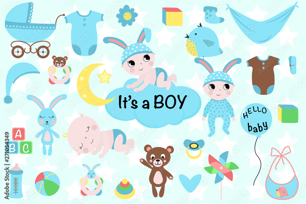 set of isolated baby boy - vector illustration, eps
