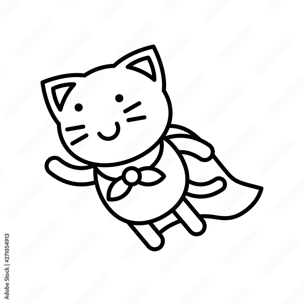 Naklejka premium Cute Cat avatar vector illustration, line icon editable stroke