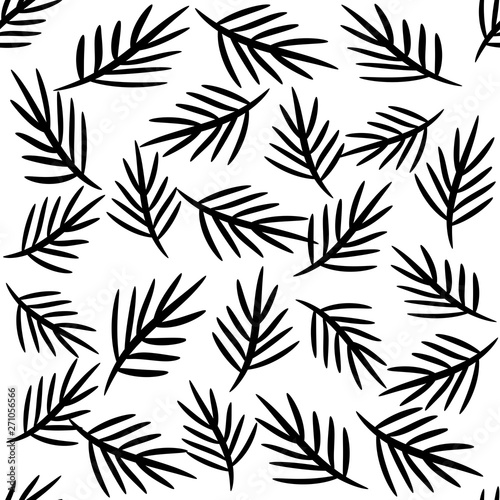 Leaves seamless pattern black white vector drawing