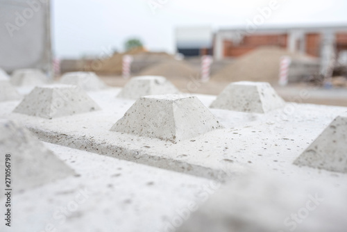 Close up of precast concrete blocks used for walls and barriers