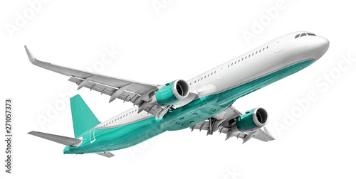 White - turquoise passenger aircraft isolated on white background (design element) photo