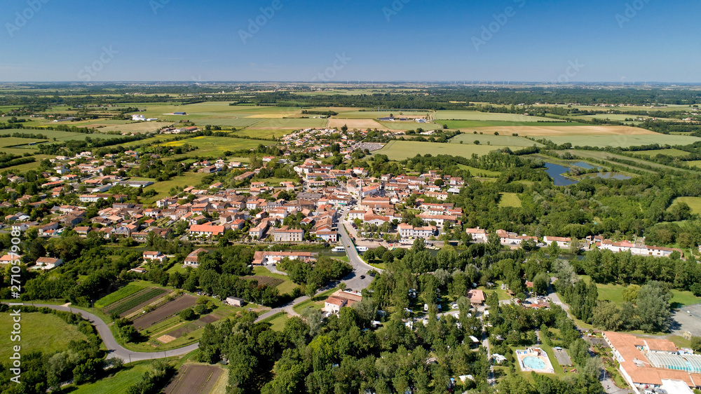 Aerial photography of Damvix in the Poitevin marsh, Vendee, France