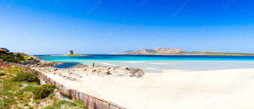 Fototapeta premium Panoramic view over the beach of La Pelosa 03, Sardinia