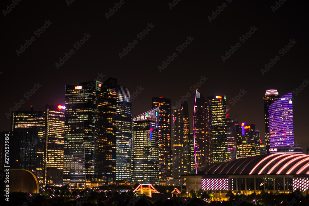 SINGAPORE-October 14 2018: Skyline of Singapore at a beautiful ligth night SINGAPORE-October 14 2018: Skyline of Singapore at a beautiful ligth night