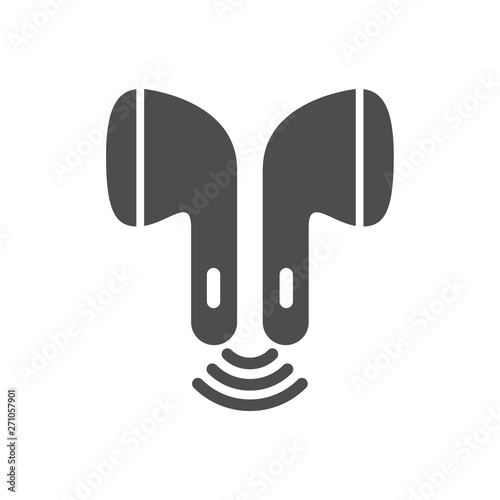 portable bluetooth wireless mini headphones with radio waves vector icon isolated on white background. web icon for mobile and ui design