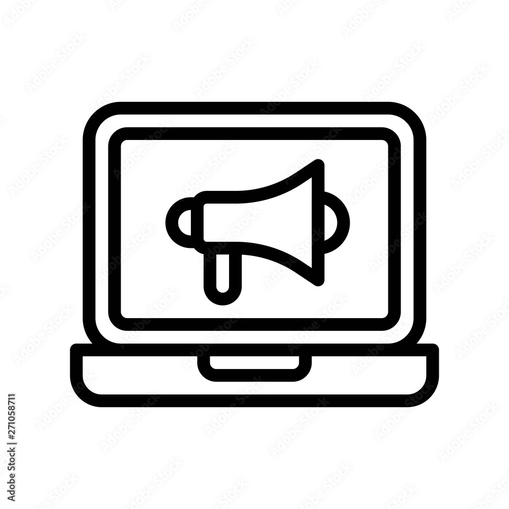 Speaker on laptop screen vector, Digital marketing line icon editable stroke Speaker on laptop screen vector, Digital marketing line icon editable stroke