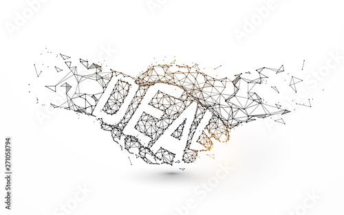 Business handshake and Business deal concept. lines, triangles and particle style design. Illustration vector