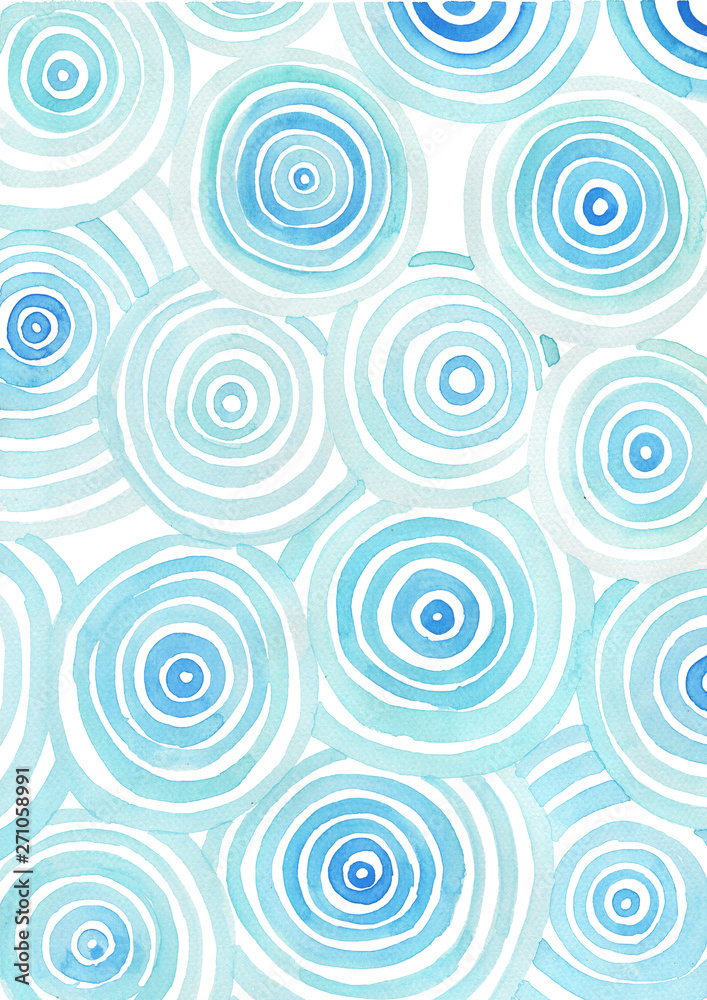 Abstract water circle wave watercolor hand painting background.