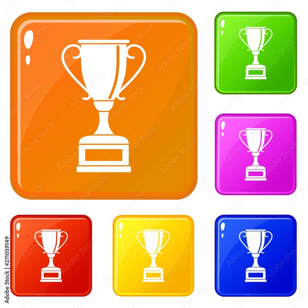 Winning gold cup icons set collection vector 6 color isolated on white background Winning gold cup icons set collection vector 6 color isolated on white background