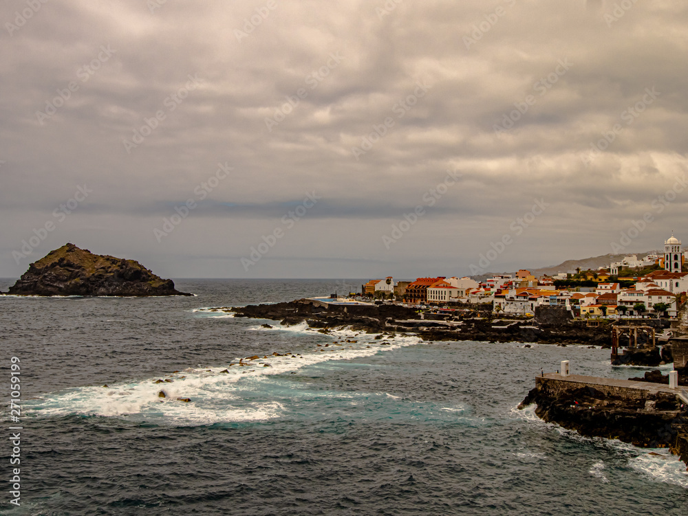 Wide view over a typical old town on the Atlantic Ocean