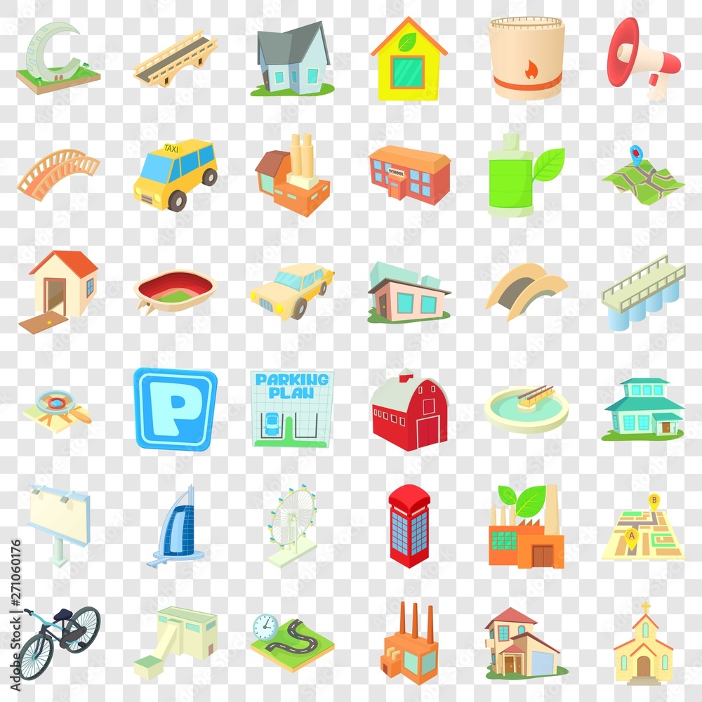 Skyscraper icons set. Cartoon style of 36 skyscraper vector icons for web for any design Skyscraper icons set. Cartoon style of 36 skyscraper vector icons for web for any design