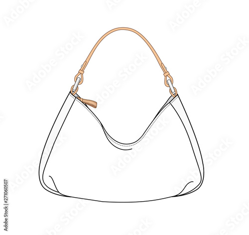Hobo bag, daily Hobo purse, vector illustration sketch template isolated on white background