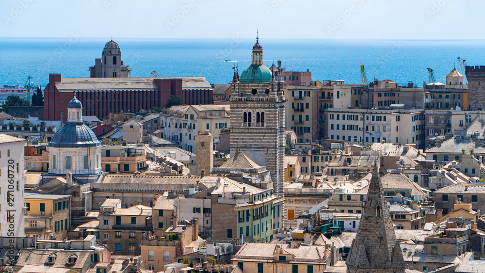 Aerial View of Old Town Genoa. Genova Skyline, Italy.