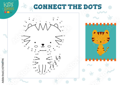 Connect the dots kids game vector illustration. Preschool children drawing activity