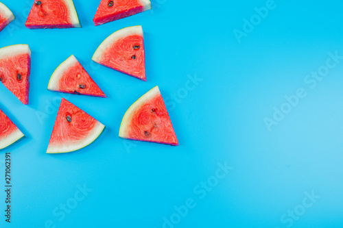 web banner and minimal flat lay creative design for group of summer fruits with fresh watermelon and pine apple on pastel color background