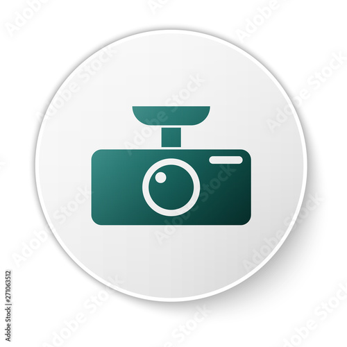 Green Car DVR icon isolated on white background. Car digital video recorder icon. Green circle button. Vector Illustration