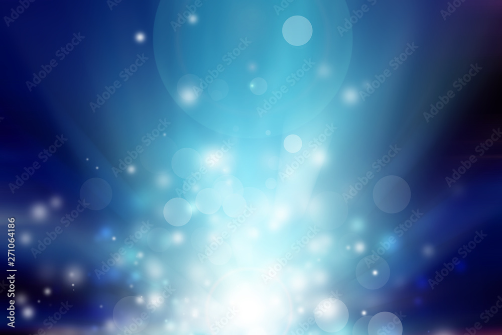 white bokeh blur background / Circle light on blue background / abstract light background