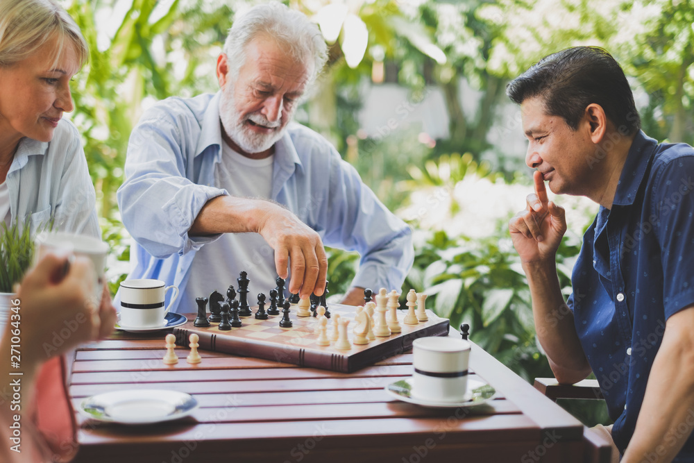 Senior man thinking about his next move in a game of chess Stock Photo by  dmytros9