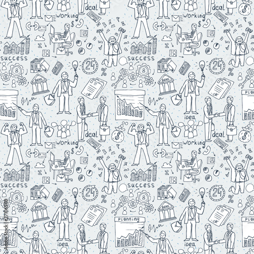 Business People seamless Doodles. Hand drawn Vector pattern