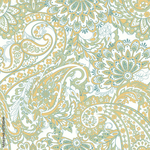 Paisley vector seamless pattern. Fantastic flower  leaves. Textile bohemian print. Batik painting. Vintage