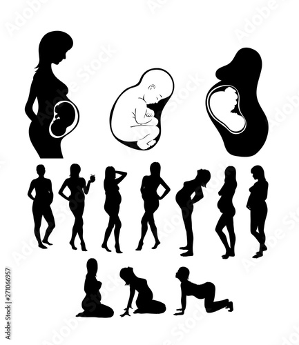 Pregnant Woman Activity Silhouettes, art vector design