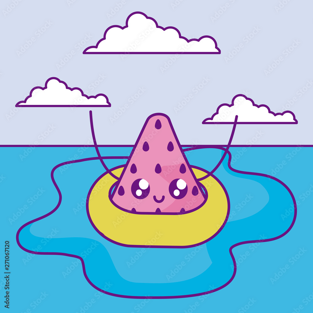 summer poster with watermelon in float kawaii summer poster with watermelon in float kawaii