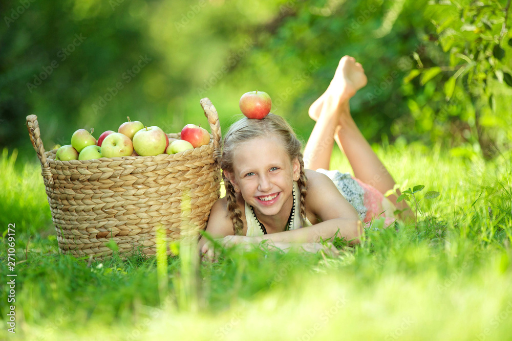 Girl teenager with fruit. 