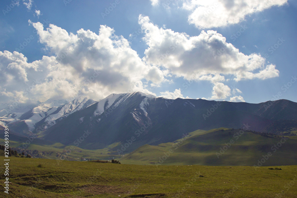 Fototapeta premium Mountain landscapes of Kyrgyzstan. Spring in the mountains.