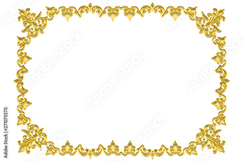 golden floral frame isolated on white background