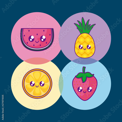 watermelon with pineapple and set fruits
