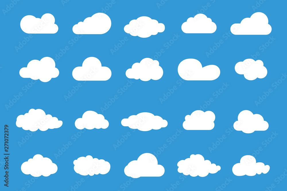 Set of Vector Cloud icons. Cloud symbol for your web site design, logo, app, UI. Set of different sky. Blue Cloud icon, cloud shape.