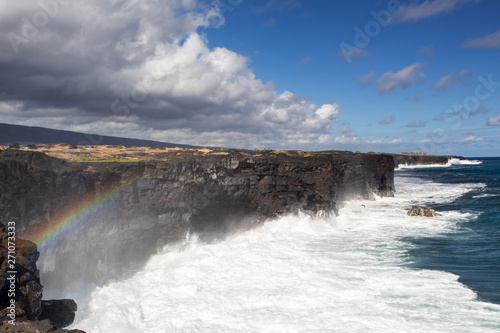 Huge waves at the coastline of the Kilauea volcano