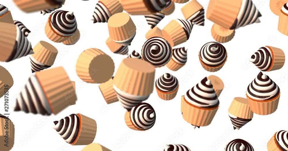 chocolate and vanilla cupcake falling