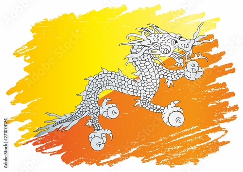 Flag of Bhutan, Kingdom of Bhutan. Template for award design, an official document with the flag of Bhutan. Bright, colorful vector illustration for graphic and web design.