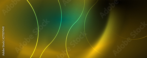 Shiny neon lines template - northern lights glowing blur lines. Futuristic style glow neon 80s disco club or night party techno template