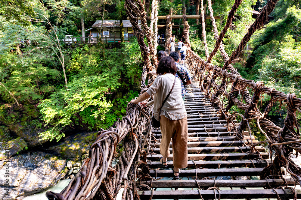 Suspension bridge made from vines in Iya, Tokushima prefecture, Japan