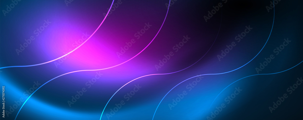 Trendy neon blue abstract design with waves and circles. Neon light glowing effect. Abstract digital background. Trendy neon blue abstract design with waves and circles. Neon light glowing effect. Abstract digital background.