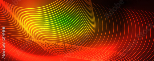 Shiny neon lines template - northern lights glowing blur lines. Futuristic style glow neon 80s disco club or night party techno template