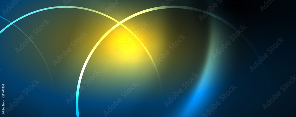 Trendy neon blue abstract design with waves and circles. Neon light glowing effect. Abstract digital background. Trendy neon blue abstract design with waves and circles. Neon light glowing effect. Abstract digital background.
