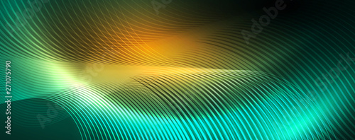 Shiny neon lines template - northern lights glowing blur lines. Futuristic style glow neon 80s disco club or night party techno template