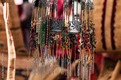 Closeup of traditional decorative objects sold in souvenirs shops in the streets of Reims in France photo