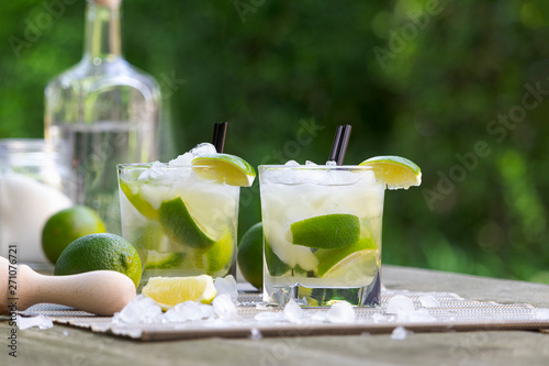 Fresh Caipirinha, Brazilian cocktail with cane sugar and lime