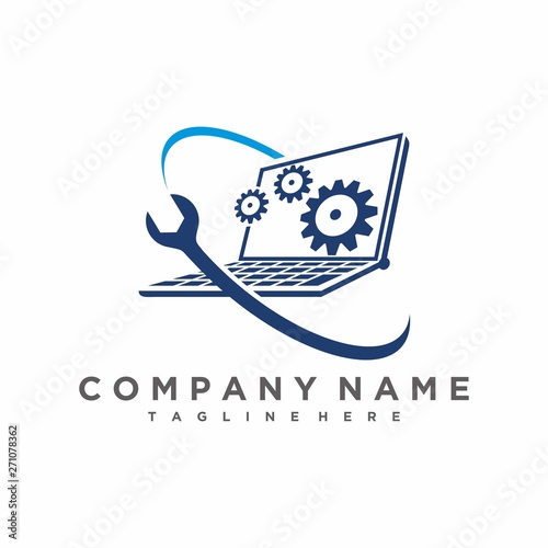 laptop service logo, service the computer logo vector icon ilustration