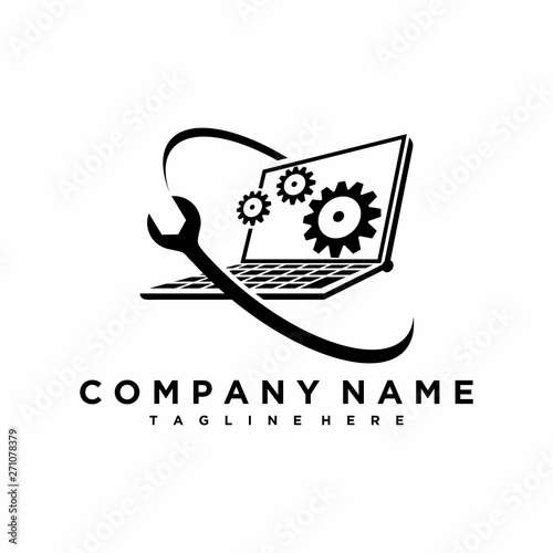 laptop service logo, service the computer logo vector icon ilustration
