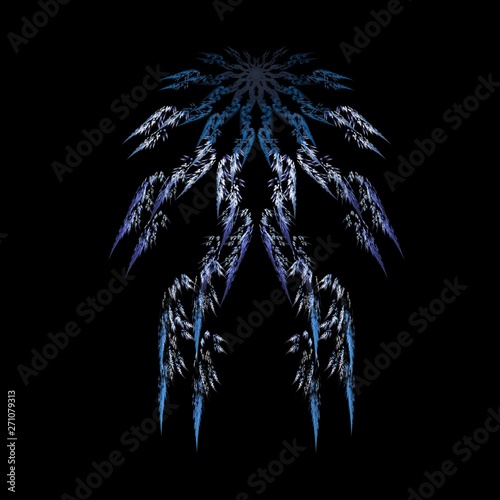Descent from Heaven - Abstract Illlustration / Fractal Flame. Features a symmetrical arrangement of wing or feather-like objects that appear to be falling down in an ordered pattern.