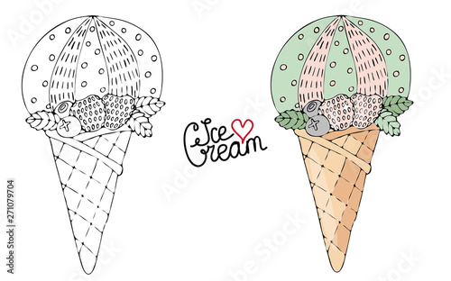 Vector Ice cream for coloring book for adult and kids