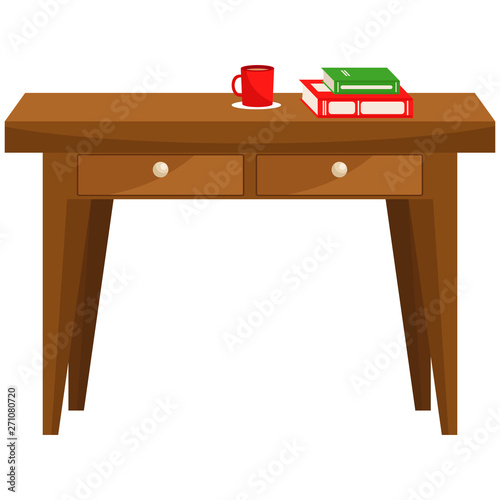 Wooden Desk. Table with drawers. Vector illustration on the theme of furniture.