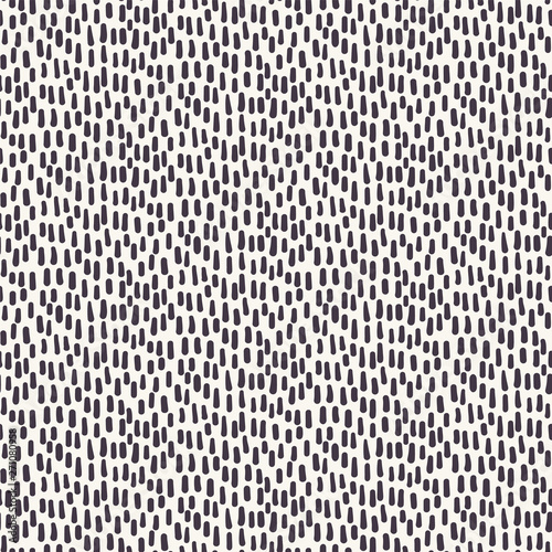 Seamless vector pattern. Tiny hand drawn rain drop line marks confetti. Repeating geo background. Monochrome surface design textile swatch, modern black white wallpaper, fun minimal all over print. 
