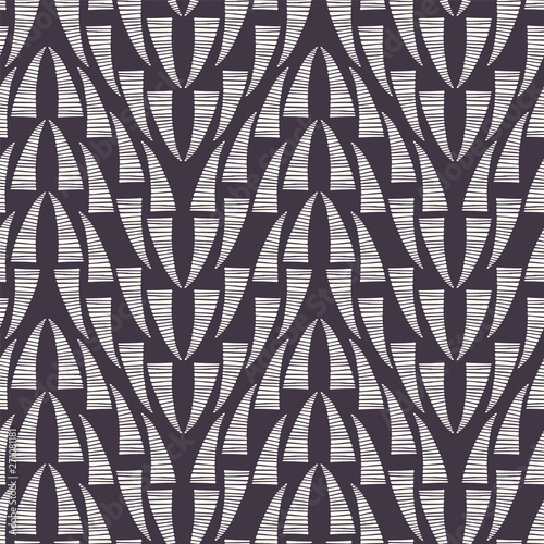 Abstracr tribal ethnic leaf motif scandi style. Vector seamless pattern. Simple folk art nature textiles swatch. Modern home decor. Traditional isolated motif. Trendy art deco folkloric all over print